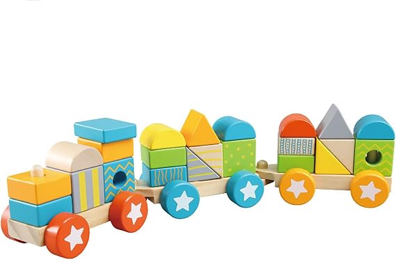 Yuplay Ahşap Eğitici Yük Treni, Renkli Geometrik Bloklar, Çocuklar için Oyuncak, YU116