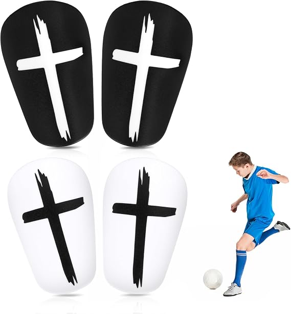 NQEUEPN 2 Pairs Mini Soccer Shin Guards, 3.15x1.97 Inch Black & White Cross Shin Guards Extra Mini Shin Pads Protective Equipment Shin Guards for Teenagers Adults Boys Girls