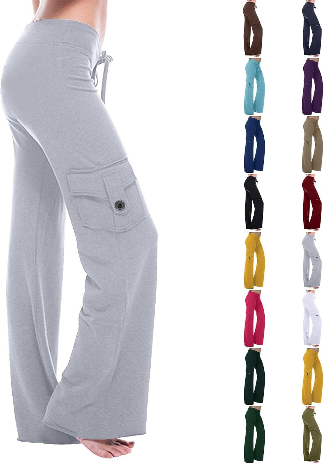 Trouser Style Yoga Pants for Women with Pockets Elastic High Waisted Wide Leg Lounge Pants Straight Leg Sweatpants