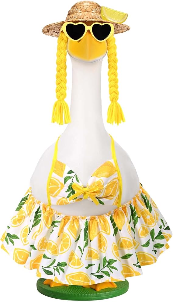 JcHrmers Bikini Goose Outfit Summer Lemon Porch Goose Outfits Hawaiian Lawn Goose Clothes Fits 23" Cement Plastic Goose Statue for Summer Outdoor Garden Yard Patio Art Decor