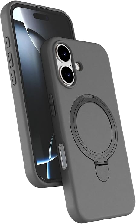 Coverzone iPhone 17 ile uyumlu Kılıf MagSafe ile uyumlu MP-Regal Katlanabilir Standlı El parmak geçmeli Kablosuz Şarj Destekli Gri