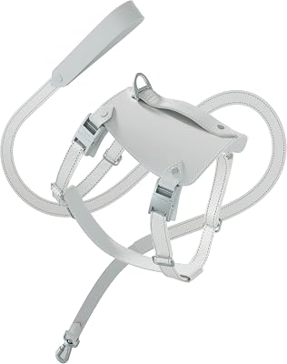 Dog Harness and Leash Set, Puppy No Pull Harness with Reflective Leash, PU Leather Pet Harness with Handle Neck & Chest Adjustable for Walking, Running Medium, White