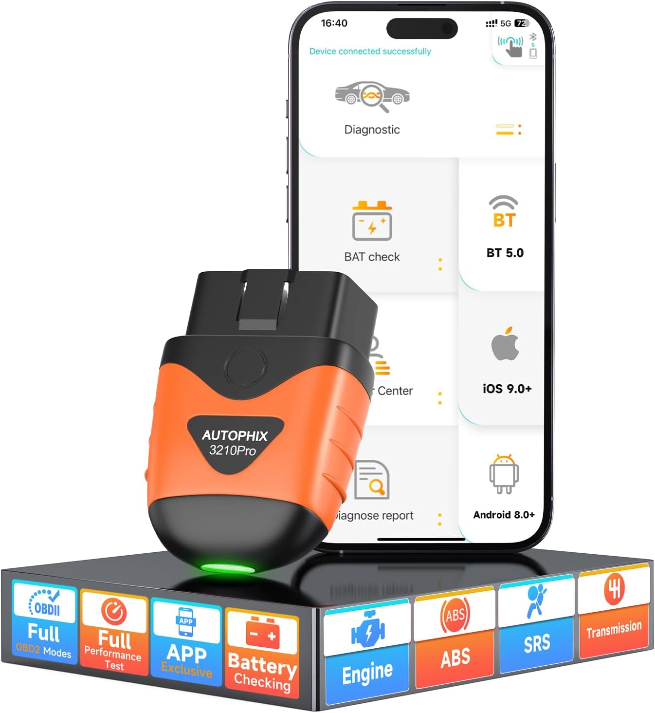autophix obd2 bluetooth adapter 3210 pro car diagnostic device check engine abs srs transmission wireless car reader error code reader with battery test exclusive app for iphone ipad and android