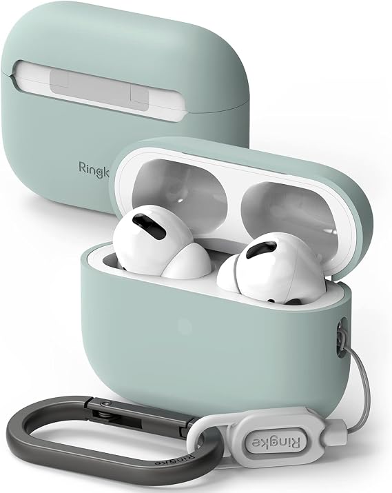 Ringke Silicone Case for AirPods Pro 2 Case [Feels Velvety Soft] Lightweight Slim Cute Cover with Carabiner for Women, Men - Seafoam