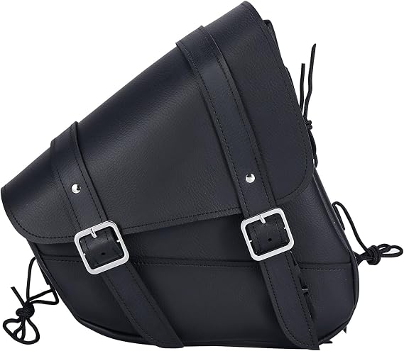 Motorcycle Saddle Bags Leather Motorcycle Solo Swing Arm Bag For Softails Sportsters Choppers Waterproof Side Bags (Black - Right Side, 11.5" x 10.25" x 3.5")