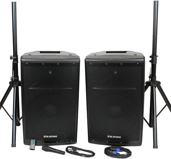 BLASTKING BDT15CMB2 15 inch 1000 Watts Active and Passive Speaker Box System w/Mic and Stand