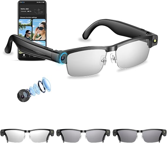 AI Smart Glasses with 4K Camera, 8MP HD Camera Glasses-Anti-Shake Video Recording, GPT Vision,AI Voice Control,Dual Clear BT Call&Translate,UV/Blue Light Smart Sunglass Tint Lenses for Travel Meeting