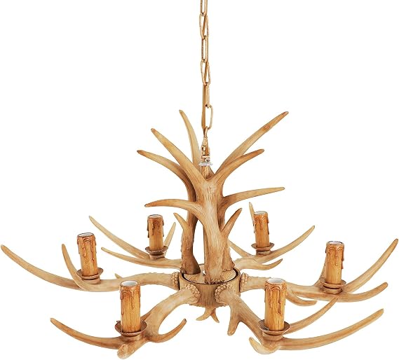 Rustic Antler Chandelier Lighting 6 Light Retro Deer Antler Chandelier E12 Base Deer Horn Ceiling Pendant Light Fixtures for Home Living Room Hotel Store