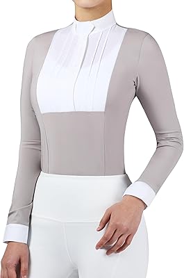 Harrison Howard Womens Equestrian Show Shirt Long Sleeve Pleated Bib Competition Horse Riding Top with Embroidery