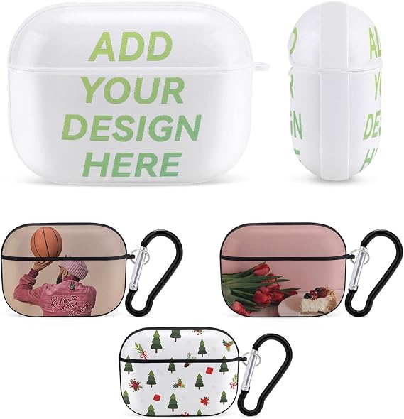 Custom Airpods Pro Case Cover for Apple Personlized Airpod Cases with Keychain Design Your Own Name Photo Logo Shockproof Drop Resistant Airpod Cover Gift for Friend Family (White)
