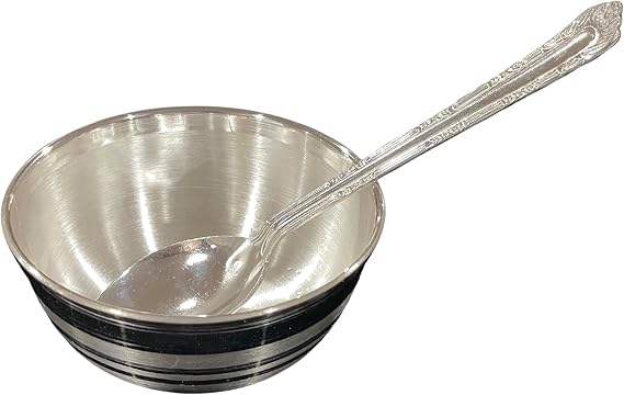 999 Pure Silver Hallmarked 60ml Bowl & Spoon Set - Designer Set#01