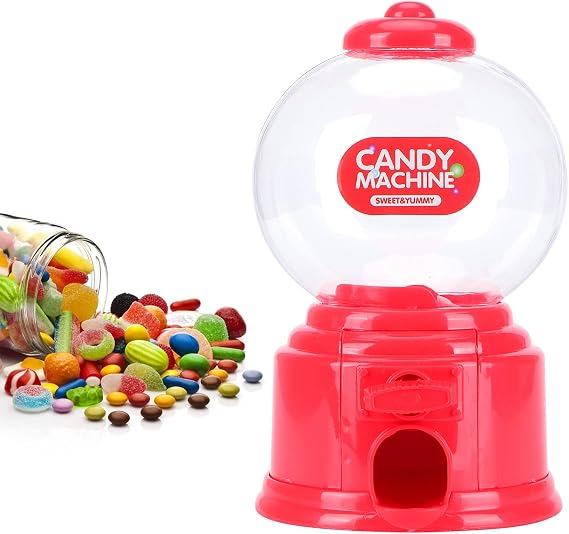 Candy Dispenser, Mini Sweet Machine - Plastic Gumball Vending Machine for Candies or Nuts Less Than 1.5cm in Diameter (Red)