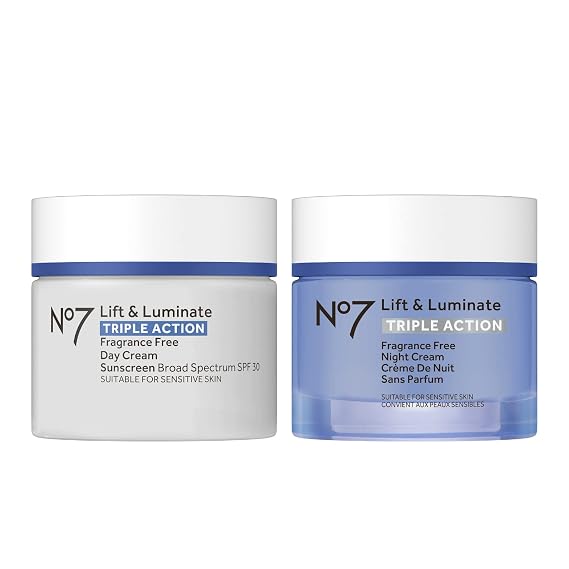 No7 Lift & Luminate Fragrance-Free Day & Night Cream Bundle - Includes Moisturizer with SPF 30 & Night Cream Without Fragrance for Face - 2-Piece Facial Moisturizer Set