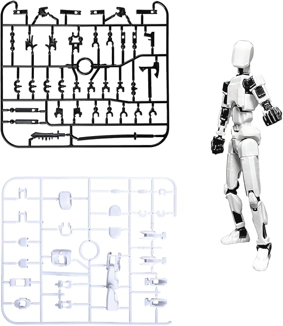 T13 Action Figure Set,3D Printed Multi-Jointed Robot Toy,Fully Movable Action Figures with Weapons & Hand Accessories,Desktop Decorations for Game Lovers,Robot Collectors(White)