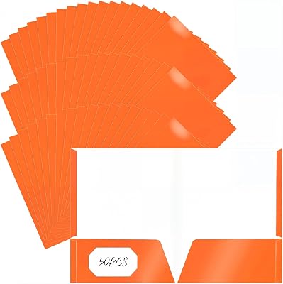 Jutom 50 Pcs 2 Pocket Glossy Paper Folders Glossy Paper Laminated Portfolios, Letter Size, Presentation Folders with Pockets for Office Teacher Worker Supplies Orange