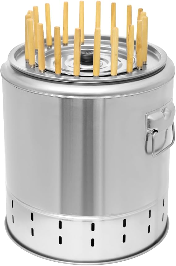 Portable Barbecue Charcoal Barrel Grill, Stainless Steel 360 Smokeless Barbecue Grill for Camping, Picnic, Backyard, Outdoor Cooking (20 Skewers)