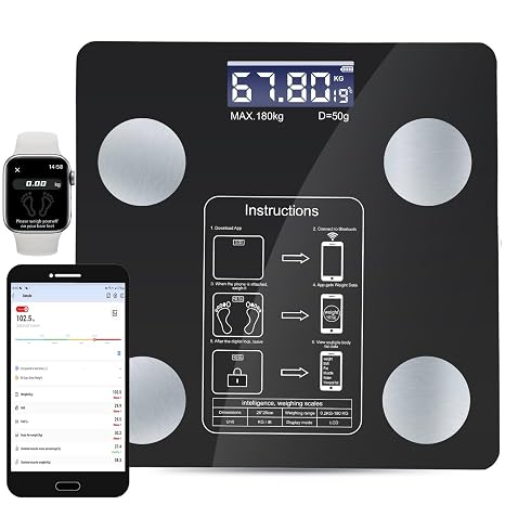 Smart Body Weight Scales Digital Bluetooth Bathroom Scale BMI Monitor Scale | High Accuracy Body Composition Analyzer, Syncs Fitbit Mobile App, Step-on Technology, LCD Display, Tracks Weight/Body Fat/BMI