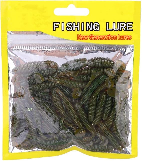 Fishing Lures Bass Worm Bait, 50PCS Soft Plastic Fishing Lures TTail Grub Worm Baits Fish Tackle Accessory for Saltwater Freshwater Trout Bass Fishing (Black) panfish grub Lures