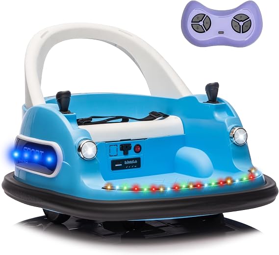 12V Kids Electric Bumper Car, Baby Bumper Car for Toddlers, 360 Spinning Riding Bumping Car with Remote Control, Music, LED Light, Ride on Toys Gift for Boys & Girls