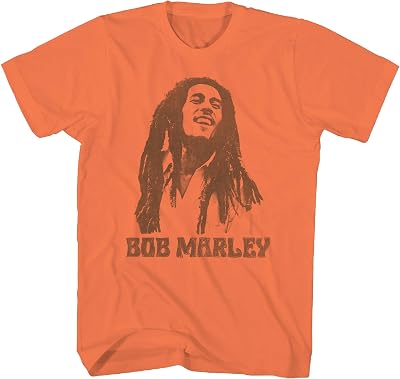 Bob Marley Smiling Orange Graphic Crew Neck, Short Sleeve Tee - Reggae Music Vintage Style Band T Shirt for Men & Women