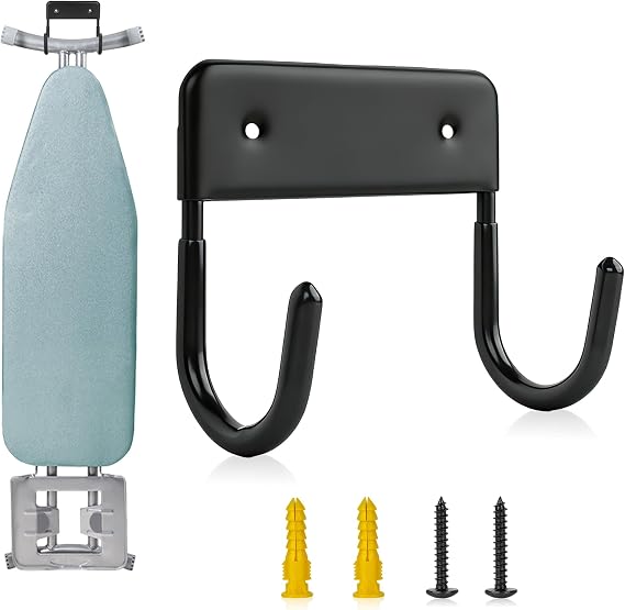 BiJun Ironing Board Hanger Wall Mount, Space Saving Laundry Room Organizer | 5 Inch Ironing Board Holder, Versatile storage for T/Y ironing boards, towels, mops and folding chairs, easy installation.