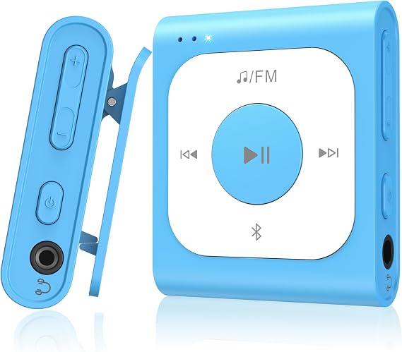 AGPTEK 64GB Clip MP3 Player with Bluetooth, A53PL Portable Music Player | with FM Radio, Shuffle, No Phone Needed, for Sports(Blue)