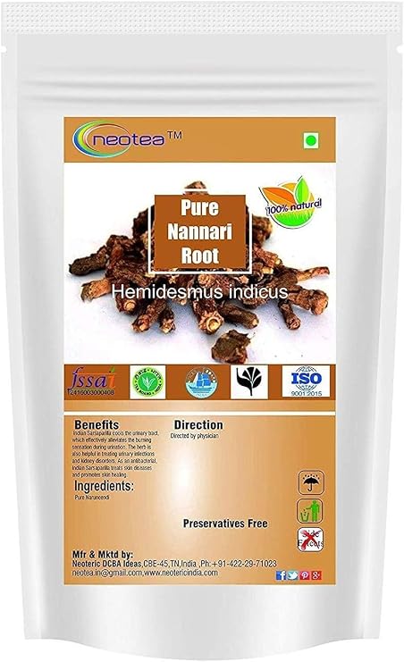 Neotea Organic Sarsaparilla Root (100g) | Indian Sarsaparilla | Hemidesmus Indicus | Cut & Sifted Herbal Ingredient | 100% Pure & Natural | No Additives or Preservatives