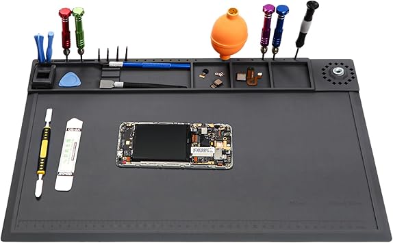 Silicone Soldering Mat Heat Resistant 932F, Expanding the Repair Area Electronic Repair Work Mat, Insulation Silicone Repair Mat with Magnetic Area, Cell Phone Laptop Repair, SI-02