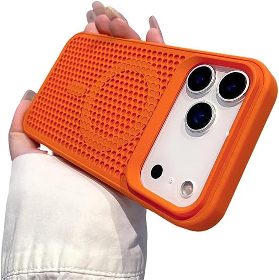 Cooling Heat Dissipation Case for iPhone 17 Air 17 16 15 14 13 12 11Pro Max Plus Breathable Magnetic Hard Phone Case,Orange,for iPhone 11