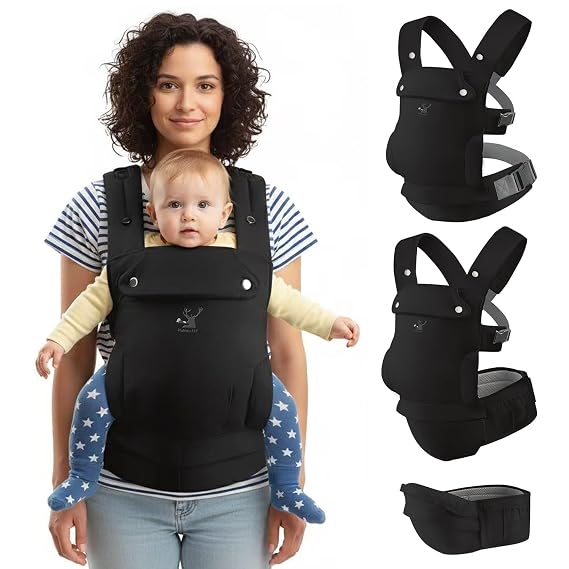 Baby Carriers, Baby Carrier with Hip Seat, 3 in 1 Baby Carrier Newborn to Toddler, 3-36 Month Baby Sling, Adjustable Detachable Baby Hip Seat, Enhanced Lumbar Support, Ideal for Hands-Free Parenting
