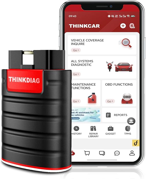 thinkcar Thinkdiag Obd2 DiagnosegerätAutomotive Fehlercode Auslesegerät für Vollständige SystemeObd2 Bluetooth Adapter mit 16 Rückstelldiensten Aktivtest ECU-Codierung IOS und Android App.