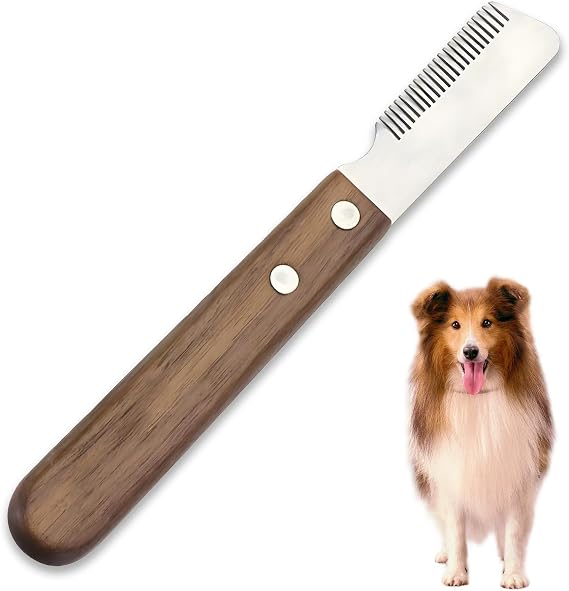 Professional Stripping Knife for Dogs, Hand Stripping Tools for Dogs with Ergonomic Wooden Handle, Stripping Comb for Dog, Dog Strippings Comb for Border Terriers (Right Handed)