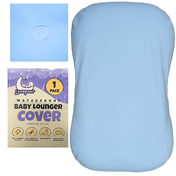 100% Waterproof Baby Lounger Cover - 2-Ply Organic Cotton Slipcovers Keep Your Lounger Clean & Your Baby Comfy - Machine Washable - (Lounger Not Included) - Blue