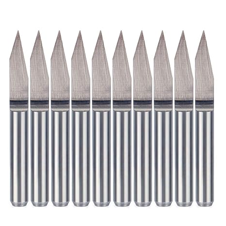 HUHAO Engraving Bits, 10PCS 30 Degree 1/8 inch Shank 0.2mm Tip Engraving Router Tool Straight Carbide CNC V-bit