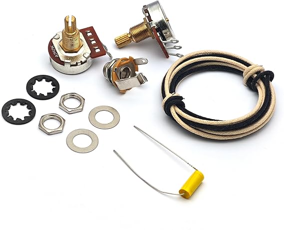 MAXCHEER Wiring Harness Kits P Bass Style Wiring Harness- 1T1V+Output Jack 250K Pots/473J Capacitor Guitar Circuit Kits