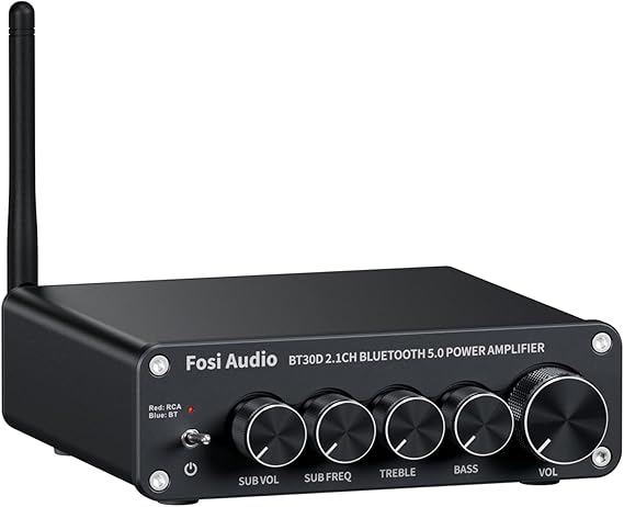 Fosi Audio BT30D Bluetooth 5.0 Stereo Audio Receiver Amplifier 2.1 Channel Mini Hi-Fi Class D Integrated Amp 50 Watt x2+100 Watt for Home Outdoor Passive Speakers/Subwoofer Powered Subwoofer