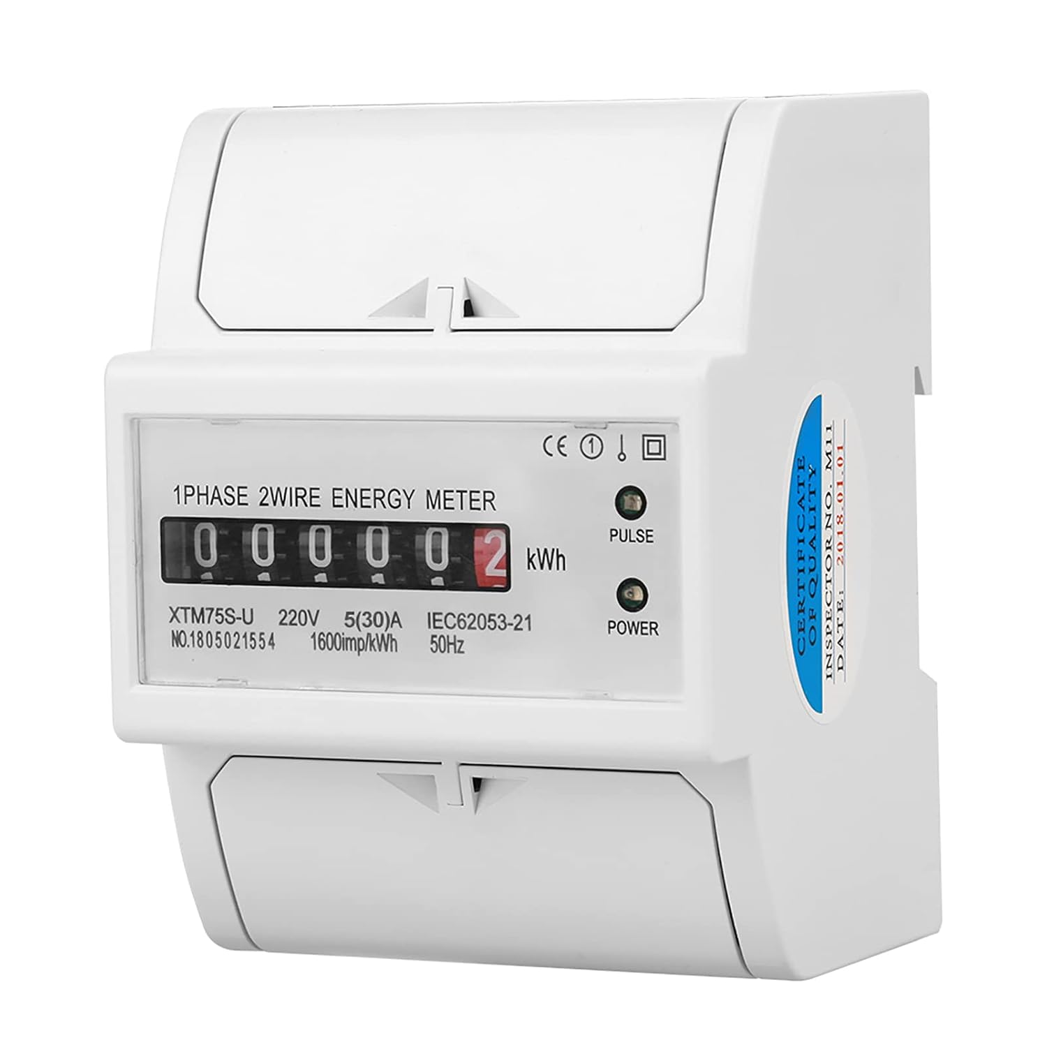 BORDSTRACT Digital 1 Phase Energy Din Rail Electric Meter, Single Phase 2 Wire 4P Meter Rail Meter, Digital Rail Power Meter 2080A 530A