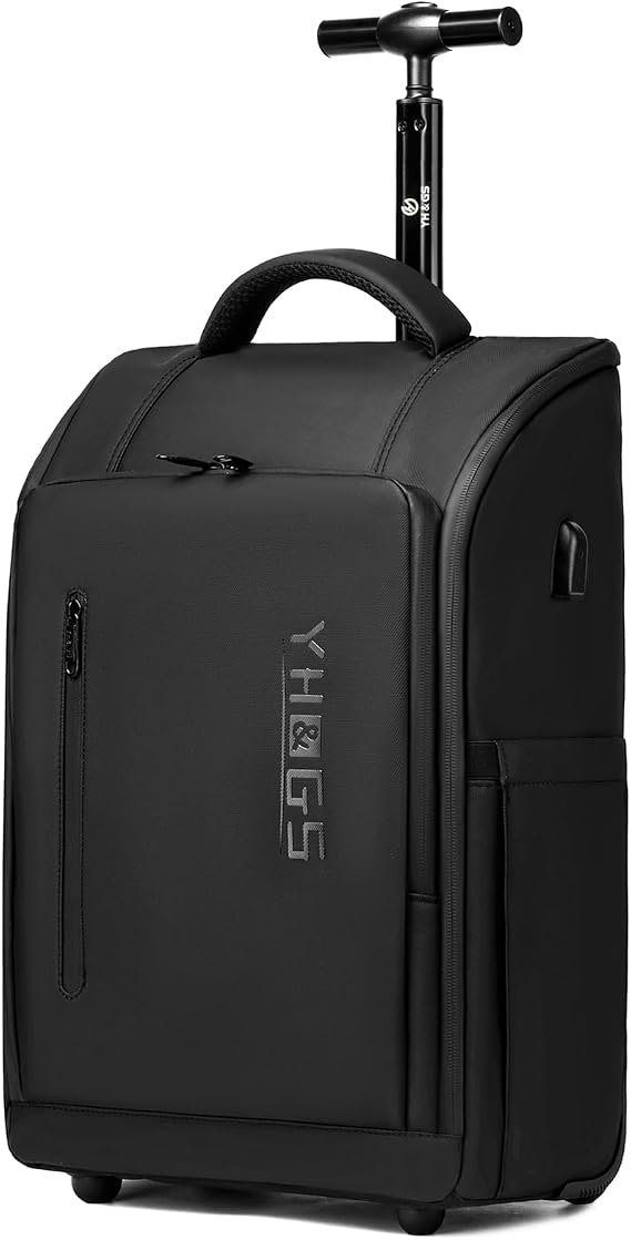 Rolling Backpack with Wheels, Waterproof Wheeled Backpack with USB Ports for Men Women, 15.6 Inch Travel Laptop Backpack with Wheels for Adults, Roller Carry-On Luggage Bag for Business Work