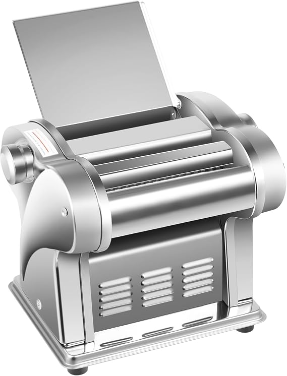 Pasta Maker Machine 110V Electric Noodle Press Machine Spaghetti Pasta Maker Commercial Stainless Steel Dough Cutter Dumplings Skin Roller Noodles Hanger,6 Speed Adjustable Thickness (2 Noodle Knife)