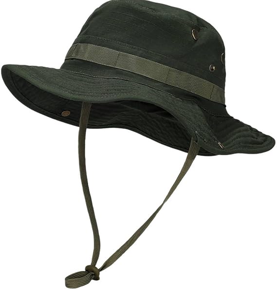 Unisex Boonie Hat Wide Brim Sun Protection Bucket Cap Breathable Mesh Fishing Hiking Safari Outdoor Hat with Adjustable Wind Drawcord