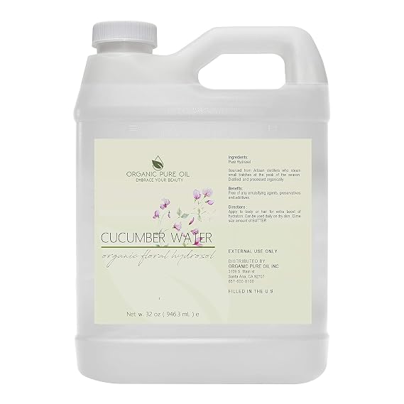 OPO Cucumber Hydrosol - Pure Steam Distilled Hydrating Floral Water Bulk Refill 32 oz - 1 Quart for Skin Hair Face, Greasy, Oily Skin Hair Locs Face Cleansing Toning Spray - Packaging May Vary