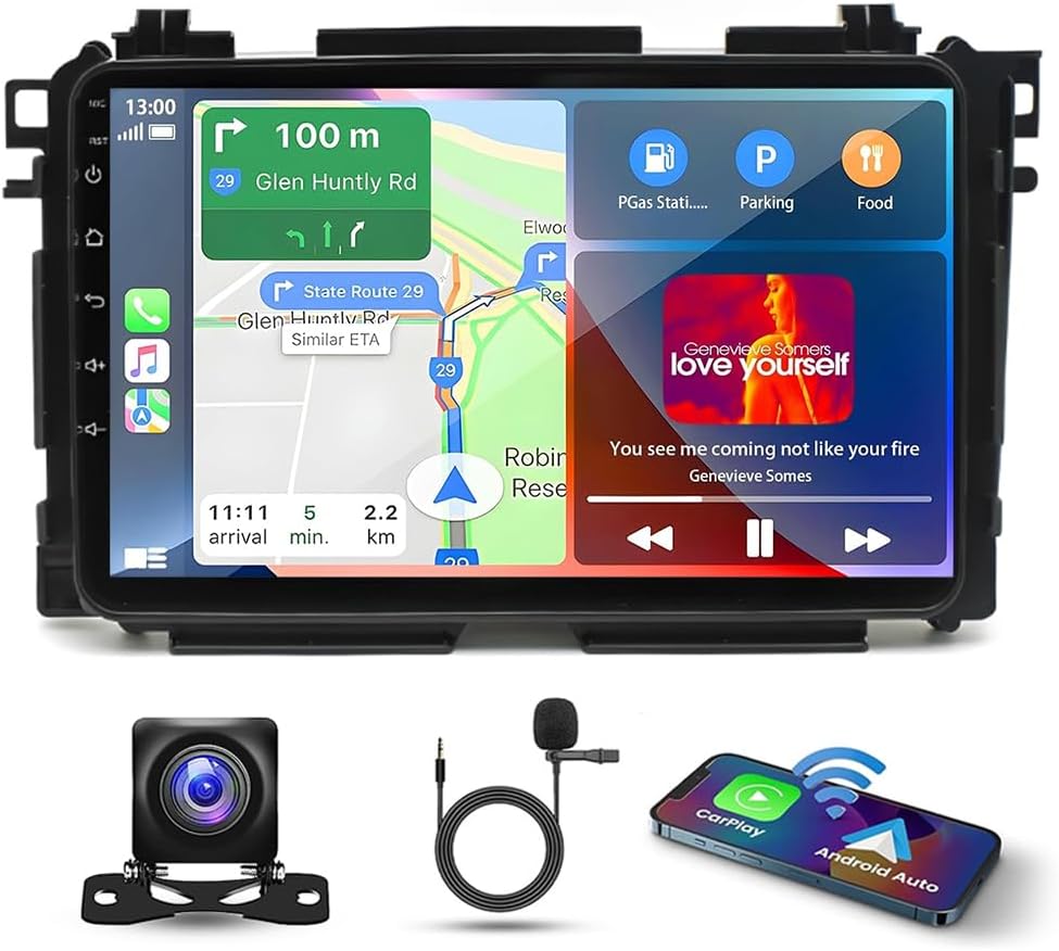 Double Din Car Stereo for Honda Vezel XRV HR-V 2014-2019 wCarplay & Android Auto, 9 Inch Touch Screen 232G Android 13 Car Radio Receiver GPS Navigation Bluetooth AHD FM AM SWC Backup Camera Mic