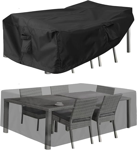 PureFit Patio Furniture Covers, Outdoor Table Cover Waterproof Rectangle | Heavy Duty UV Resistant Patio Sectional Set Cover with Air Vents for Deck, Lawn, Garden, Backyard, 110"L x 84"W x 28"H, Black
