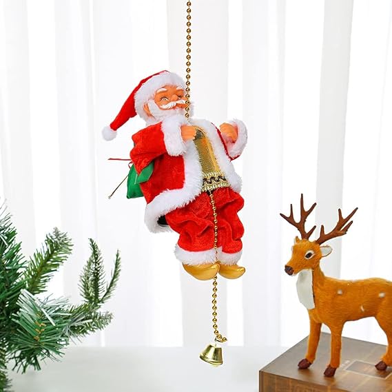 Electric Climbing Santa Claus Ornament for Christmas Tree Displays | Creative Ladder or Rope Decoration for Holiday Parties and Seasonal Displays Around the Home, on a Door, or Along a Wall