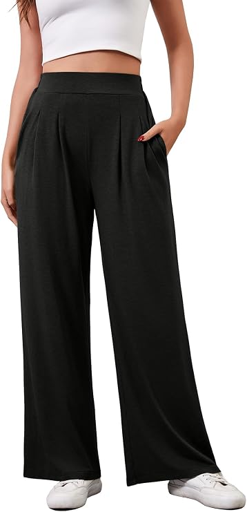 Womens Wide Leg Palazzo Pants Loose Lounge Trousers Summer Casual Flowy High Waisted with Pockets