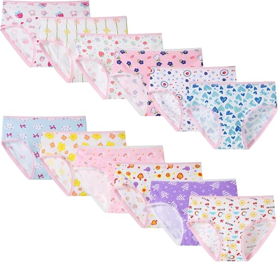 Little Girls Soft Cotton Underwear Toddler Panties Kids Assorted Briefs Random 12-Pack
