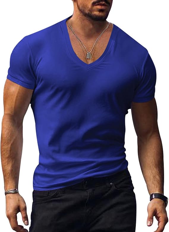 Muscle Mens V Neck Shirts Casual Short Sleeve Gym Athletic T Shirt Fashion Tee Top Workout Bodybuilding Shirts