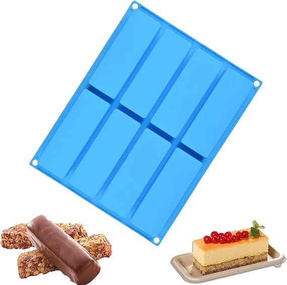 Silicone Chocolate Bar Mold Silicone Mold Rectangle Granola Bar Silicone Mold Silicone Mold Chocolate Mold Cake Mold Pastry Tools Baking Mold Kitchen Tools Craft Tools Heat Resistant Non-Stick Multifunctional Baking Mold for Nonstick Cake Mould Handmade Soap/Resin Clay/Resin/Silicone Mold 8 Cavities Blue