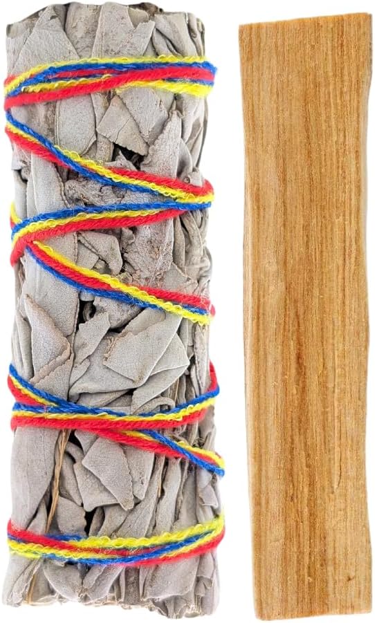 Herbalista Chakra-Inspired Smudging Kit 1 White Sage Stick 4'' & 1 Palo Santo 4'' Stick for Energy Cleansing & Positivity | Perfect for Meditation, Spiritual Healing & Intention Setting