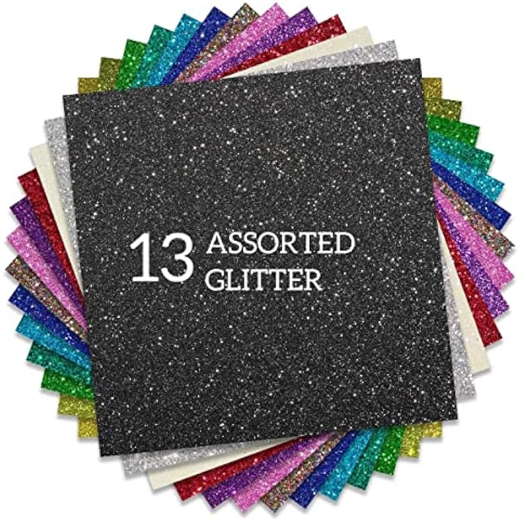 Glitter HTV Heat Transfer Vinyl 12x12 Bundle 13 Sheets Iron on Vinyl for T-Shirts Gifts DesignAssorted